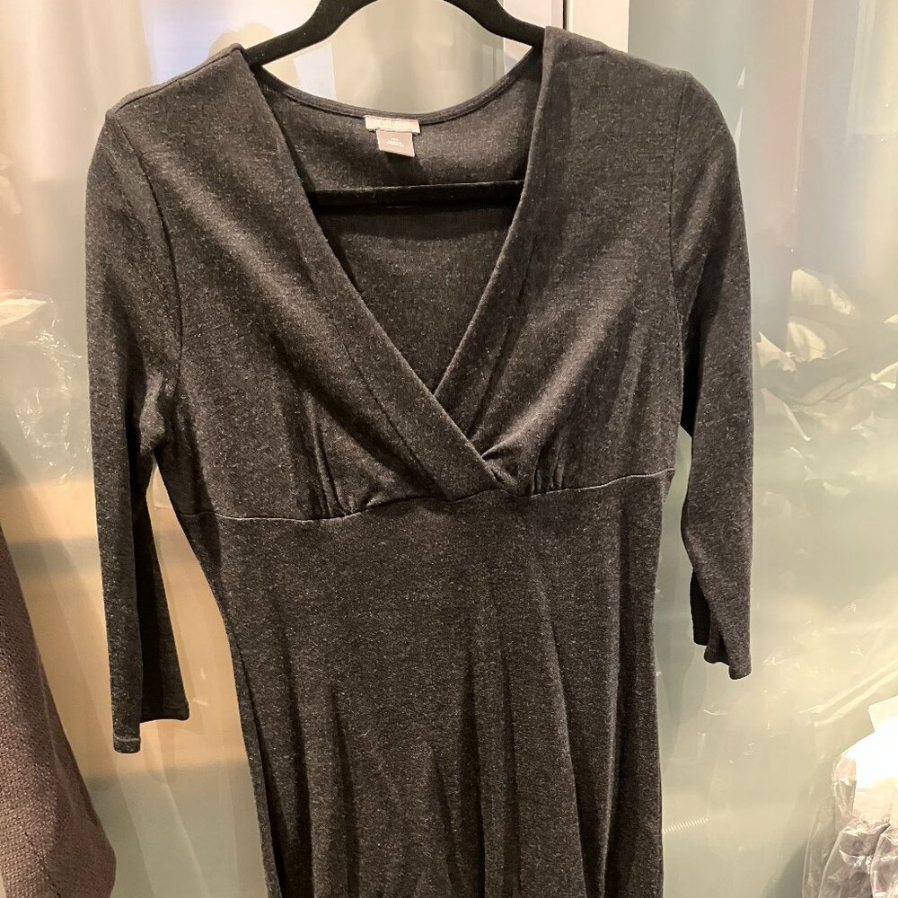 Ann Taylor- Wool Dress - Grey 10 Petite V Neck three quarter sleeve